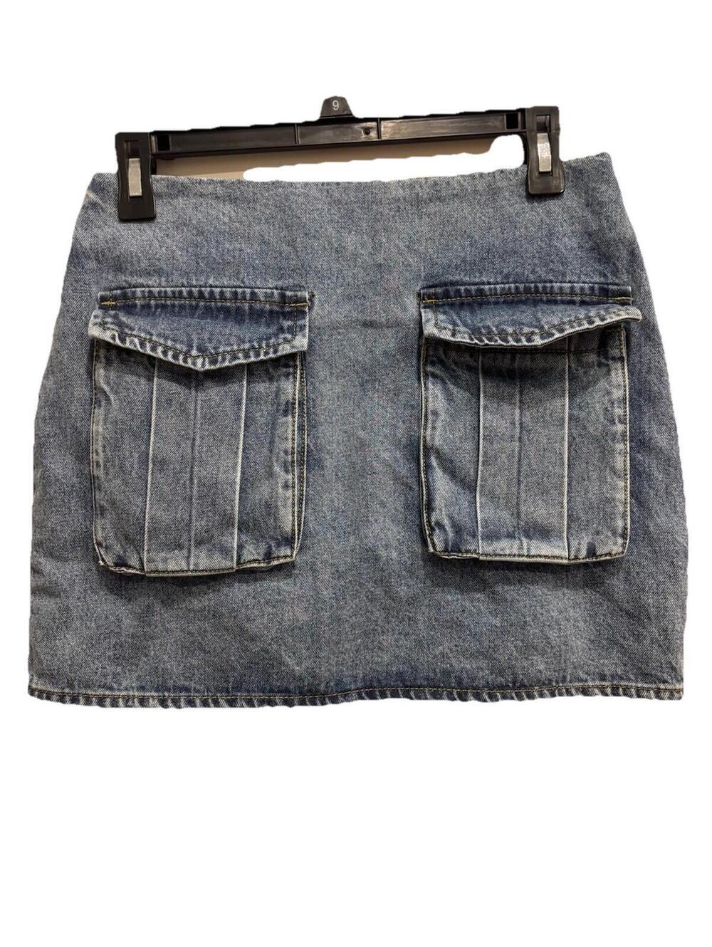 Vici Women’s Denim Blue Jean Skirt Pockets Front & Back Size Small